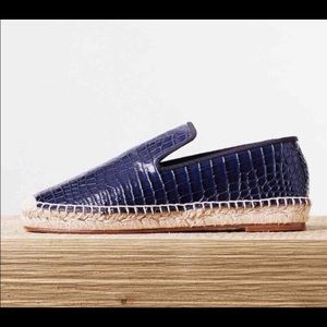 Celine Blue Croc Espadrille Loafers, Sz 38/7.5